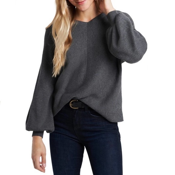 CeCe Sweaters - NWT 1.State Ribbed Knit Bubble Sleeve Relaxed Sweater Grey Size Medium